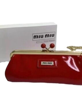 Miu Miu Red Patent Kiss-Lock Clutch with Gold Hardware